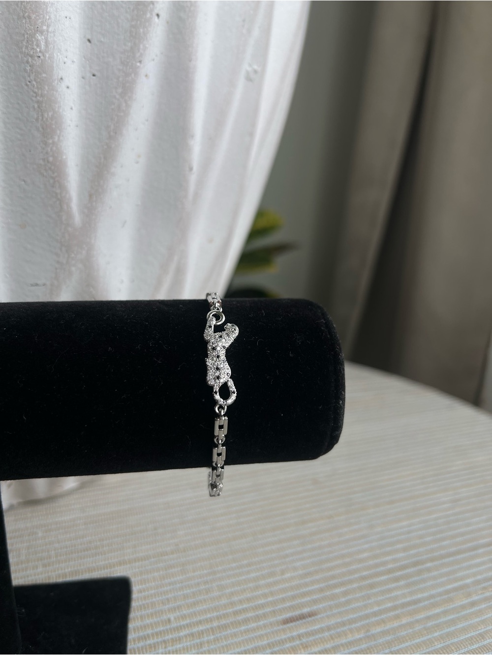 Silver and black Crystal panther Link Bracelet